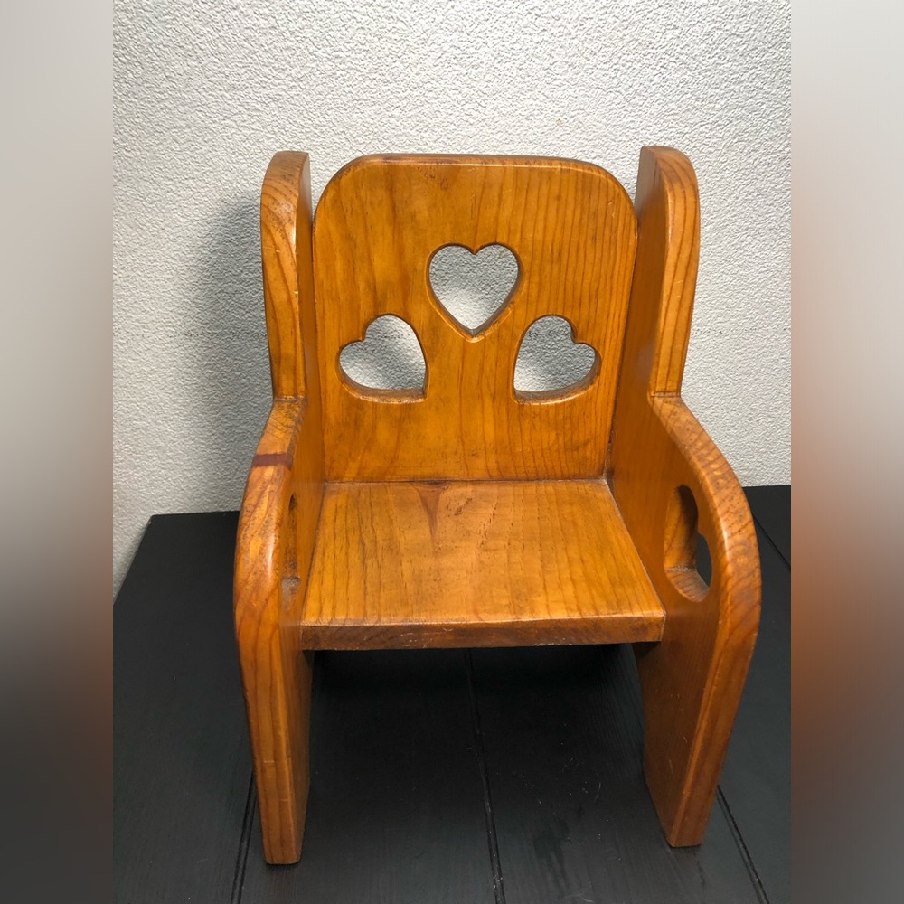 Handcrafted Heart Cutout Wooden Accent Doll Chair - Warm Brown Finish